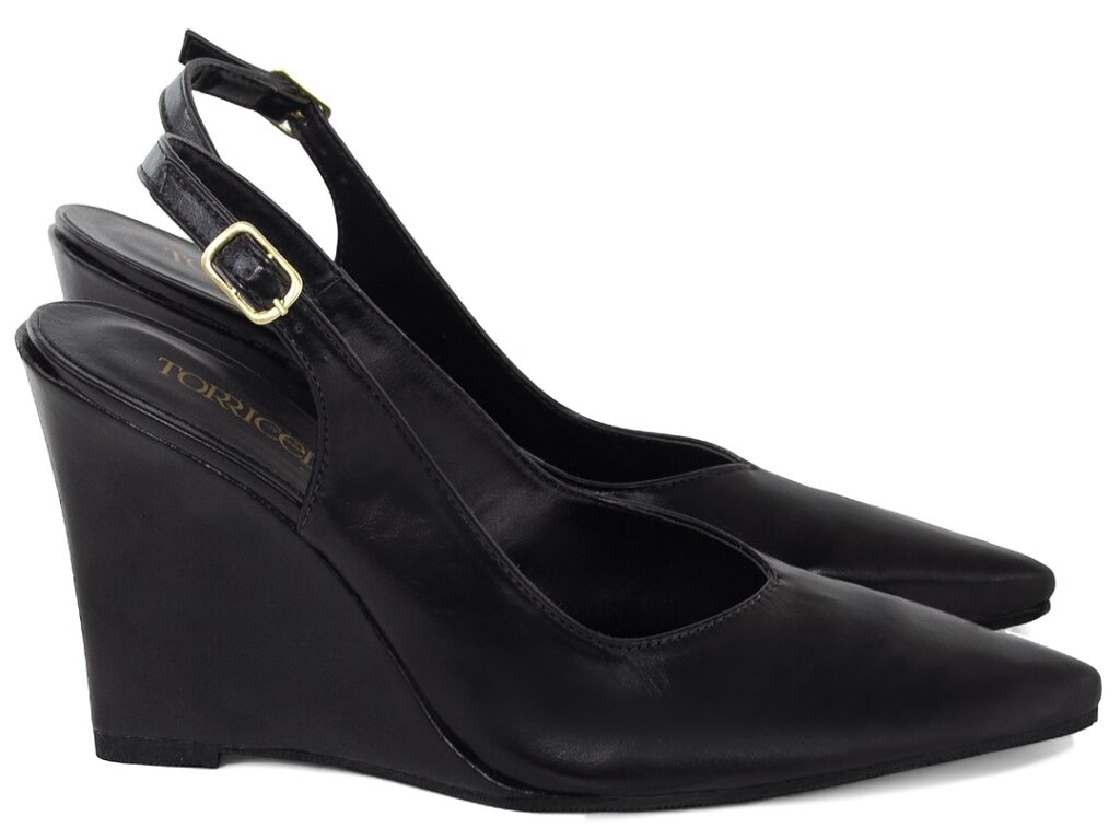 Scarpin Slingback Feminino Preto Anabela 9cm Corte V