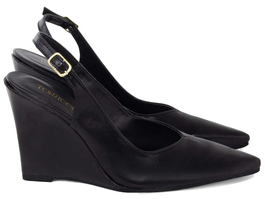 Scarpin Slingback Feminino Preto Anabela 9cm Corte V