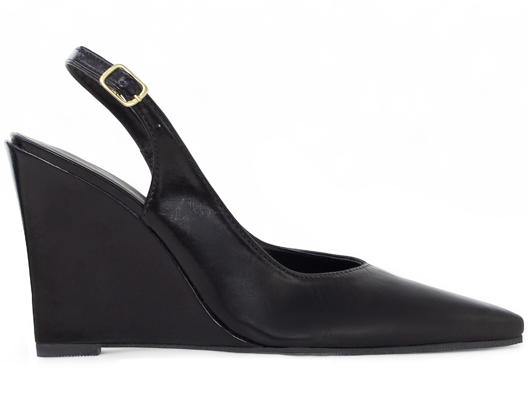 Scarpin Slingback Feminino Preto Anabela 9cm Corte V